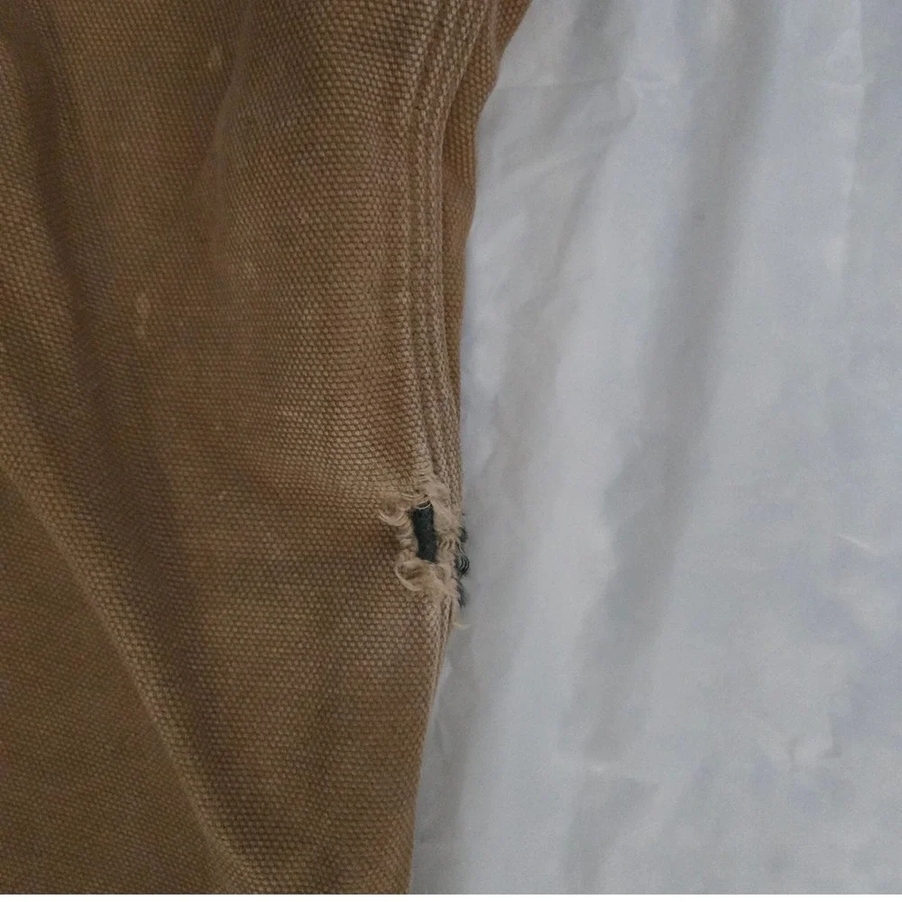 Duluth Trading Co Fire Hose Flannel Lined Work Pants 38x30 Brown Canvas Plaid
